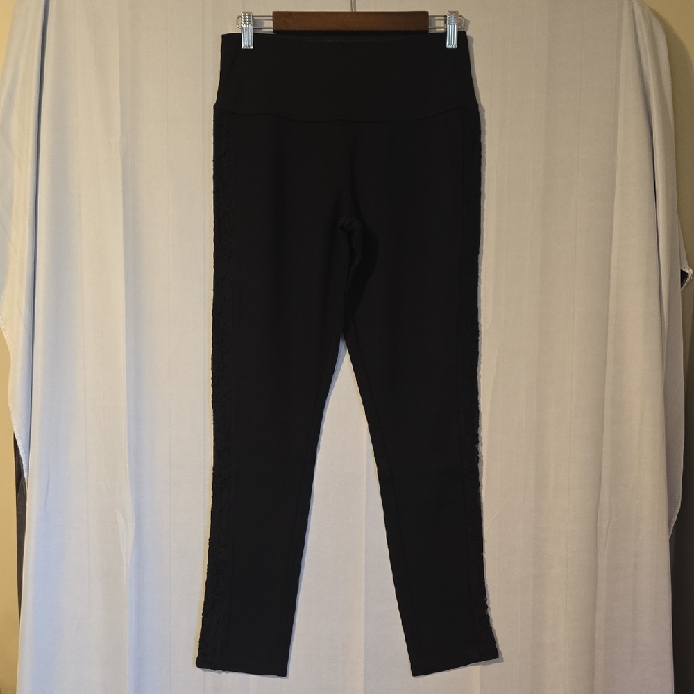 Ruby Ribbon Black Leggings with Lace Size Large NWOT